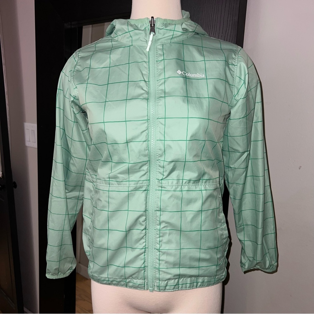 Columbia Lt Green Kids Pixel Grabber Reversible Jacket, size M 10/12